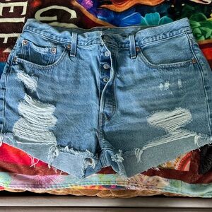 Levi's Light Blue Distressed Jean Shorts